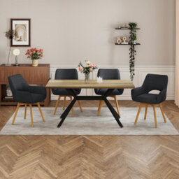 Longtoo Set Of 4 Swivel Dining Chairs , Swivel Upholstered Chairs With Armrests And Wooden Legs, Black