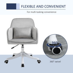 Vinsetto Velvet-Feel Tub Office Chair W/ Massage Pillow Adjustable Height Grey - thumbnail 6
