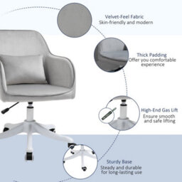 Vinsetto Velvet-Feel Tub Office Chair W/ Massage Pillow Adjustable Height Grey - thumbnail 8