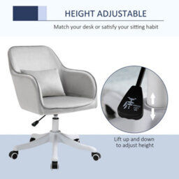 Vinsetto Velvet-Feel Tub Office Chair W/ Massage Pillow Adjustable Height Grey - thumbnail 5