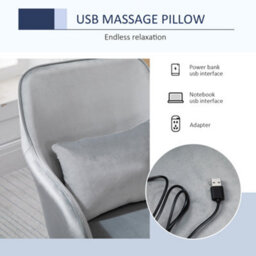 Vinsetto Velvet-Feel Tub Office Chair W/ Massage Pillow Adjustable Height Grey - thumbnail 7