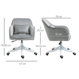 Vinsetto Velvet-Feel Tub Office Chair W/ Massage Pillow Adjustable Height Grey - thumbnail 3