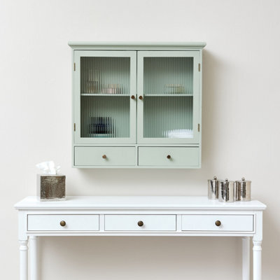 Melody Maison Sage Green Reeded Glass Wall Cabinet With Drawers - image 1