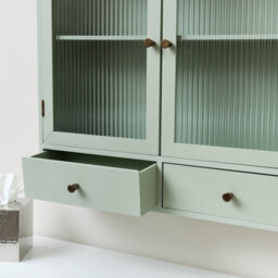 Melody Maison Sage Green Reeded Glass Wall Cabinet With Drawers - thumbnail 4