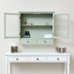 Melody Maison Sage Green Reeded Glass Wall Cabinet With Drawers - thumbnail 3