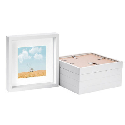 "Nicola Spring 10 X 10"" Photo Frames - White Mount 3D Photo Frame Picture Frame Box Portrait Display Case & Spacer (53 X 53Cm) X5" - image 1