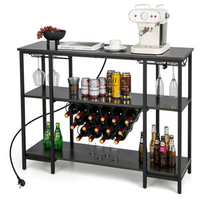 Costway 3-Tier Wine Bar Cabinet Industrial Wine Rack With Storage Shelves Glass Holder - image 1