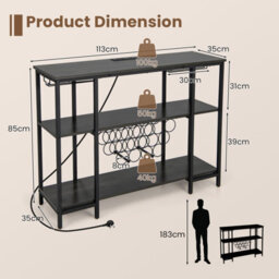 Costway 3-Tier Wine Bar Cabinet Industrial Wine Rack With Storage Shelves Glass Holder - thumbnail 2