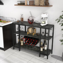 Costway 3-Tier Wine Bar Cabinet Industrial Wine Rack With Storage Shelves Glass Holder - thumbnail 3