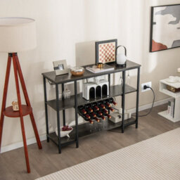 Costway 3-Tier Wine Bar Cabinet Industrial Wine Rack With Storage Shelves Glass Holder - thumbnail 4
