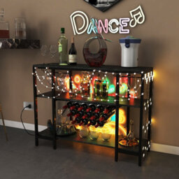 Costway 3-Tier Wine Bar Cabinet Industrial Wine Rack With Storage Shelves Glass Holder - thumbnail 5