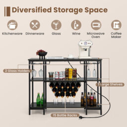 Costway 3-Tier Wine Bar Cabinet Industrial Wine Rack With Storage Shelves Glass Holder - thumbnail 6