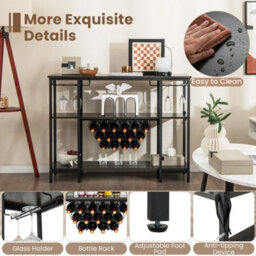 Costway 3-Tier Wine Bar Cabinet Industrial Wine Rack With Storage Shelves Glass Holder - thumbnail 8