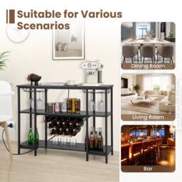 Costway 3-Tier Wine Bar Cabinet Industrial Wine Rack With Storage Shelves Glass Holder - thumbnail 9