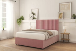 "Sloomy 5Ft Manhattan Divan Bed Base Pink Plush ,no Drawers & 26"" Struts Headboard - King" - thumbnail 4