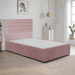 Pink Plush Fabric 5Ft King Size Bed Frame With 48 Inch Horizontal Line Headboard And 2 Drawers - thumbnail 2