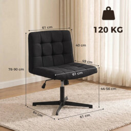 Armless Office Chair, Cross Legged Vanity Chair With Wide Seat, Black - thumbnail 2