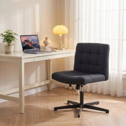 Armless Office Chair, Cross Legged Vanity Chair With Wide Seat, Black - thumbnail 6