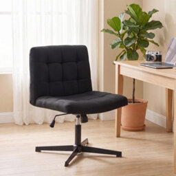 Armless Office Chair, Cross Legged Vanity Chair With Wide Seat, Black - thumbnail 4