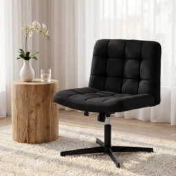 Armless Office Chair, Cross Legged Vanity Chair With Wide Seat, Black - thumbnail 5
