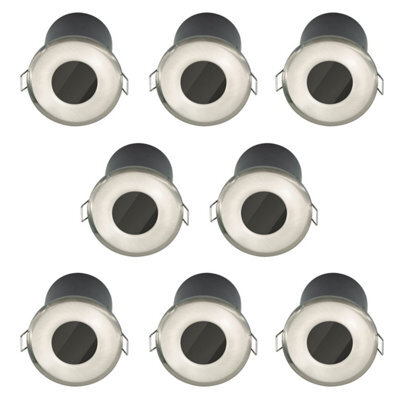 First Choice Lighting Set Of 8 Fire Rated Bathroom Recessed Downlights - Brushed Steel Ip65 - image 1