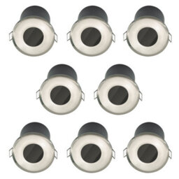 First Choice Lighting Set Of 8 Fire Rated Bathroom Recessed Downlights - Brushed Steel Ip65