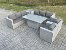 Fimous Rattan Garden Funiture Set Adjustable Rising Lifting Table Sofa Dining Set Lounge Sofa 2 Arm Chair Side Table - thumbnail 3