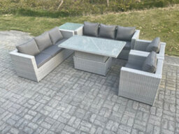 Fimous Rattan Garden Funiture Set Adjustable Rising Lifting Table Sofa Dining Set Lounge Sofa 2 Arm Chair Side Table - thumbnail 2