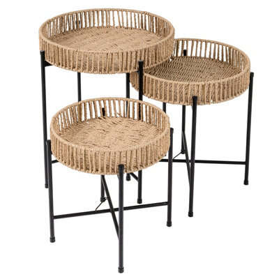 Gainoom Round Bedside Tables Nesting Side Tables Set Of 3 Weaving End Tables Boho Coffee Tables - image 1