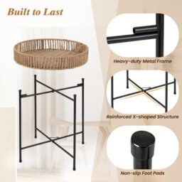 Gainoom Round Bedside Tables Nesting Side Tables Set Of 3 Weaving End Tables Boho Coffee Tables - thumbnail 7