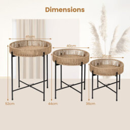 Gainoom Round Bedside Tables Nesting Side Tables Set Of 3 Weaving End Tables Boho Coffee Tables - thumbnail 2