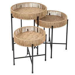 Gainoom Round Bedside Tables Nesting Side Tables Set Of 3 Weaving End Tables Boho Coffee Tables - thumbnail 1