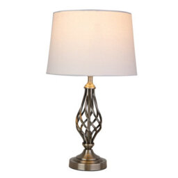 Lighting Supermarket Queenswood Traditional Barley Twist Table Lamp With Ivory Linen Drum Shade - Antique Brass - thumbnail 2
