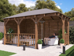 Dunster House Corner Gazebo Garden Shelter Canopy Wooden Roof Shingles 5M X 3M Leviathan