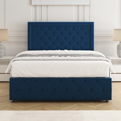 Bsspoke Lena Divan Bed Set Blue Plush Velvet 24Inch Headboard & Footboard & Mattress No Drawers In 3Ft 4Ft 4Ft6 5Ft 6Ft - image 1