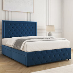 Bsspoke Lena Divan Bed Set Blue Plush Velvet 24Inch Headboard & Footboard & Mattress No Drawers In 3Ft 4Ft 4Ft6 5Ft 6Ft - thumbnail 2