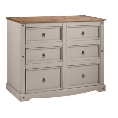 Mercers Furniture Corona Grey Painted Wax 6 Drawer Wide Chest Of Drawers Solid Wood Pine With Mexican Styling Wooden - image 1