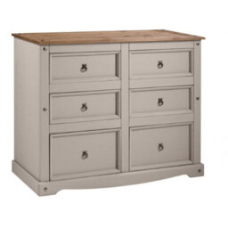 Mercers Furniture Corona Grey Painted Wax 6 Drawer Wide Chest Of Drawers Solid Wood Pine With Mexican Styling Wooden