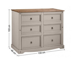 Mercers Furniture Corona Grey Painted Wax 6 Drawer Wide Chest Of Drawers Solid Wood Pine With Mexican Styling Wooden - thumbnail 4