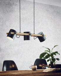 Stylish Black Wood Adjustable Ceiling Pendant Light With Matching Wall Sconces - thumbnail 4