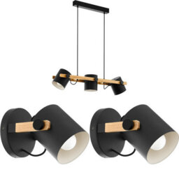 Stylish Black Wood Adjustable Ceiling Pendant Light With Matching Wall Sconces - thumbnail 1