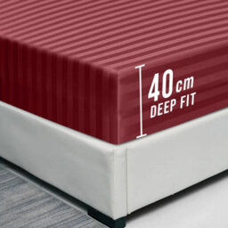 Ameha Stripe Fitted Sheet 40 Cm Deep Pocket- Hypoallergenic Easy Care Red Bed Sheets Uk Super King Bedsheet(180X200Cm) - thumbnail 2