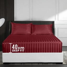 Ameha Stripe Fitted Sheet 40 Cm Deep Pocket- Hypoallergenic Easy Care Red Bed Sheets Uk Super King Bedsheet(180X200Cm) - thumbnail 1