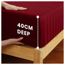 Ameha Stripe Fitted Sheet 40 Cm Deep Pocket- Hypoallergenic Easy Care Red Bed Sheets Uk Super King Bedsheet(180X200Cm) - thumbnail 3