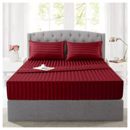 Ameha Stripe Fitted Sheet 40 Cm Deep Pocket- Hypoallergenic Easy Care Red Bed Sheets Uk Super King Bedsheet(180X200Cm) - thumbnail 8