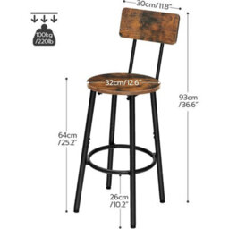 2X Bar Stools Set Breakfast Kitchen Stool Chair 32X32X93 Cm - thumbnail 2
