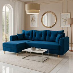 Zako L Space Saving Corner Sofa Bed Reversible Chaise With Storage Pull Out Bed Blue Upholstery - thumbnail 1