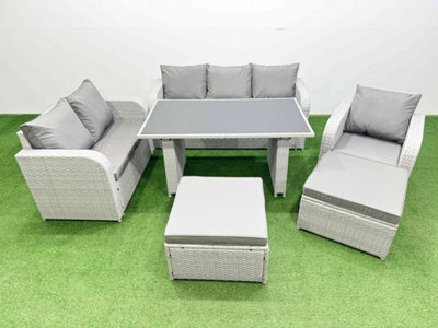 Fimous Rattan Outdoor Table Reclining Chair Sofa Set With 2 Big Stools Light Grey 8 Seater - image 1
