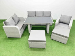Fimous Rattan Outdoor Table Reclining Chair Sofa Set With 2 Big Stools Light Grey 8 Seater - thumbnail 2