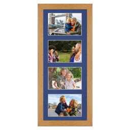 AK Frames 50X20Cm Oak Modern Multi Photo Frame With Blue Mount - Holds 4 Apertures (4X) 6X4 Photos